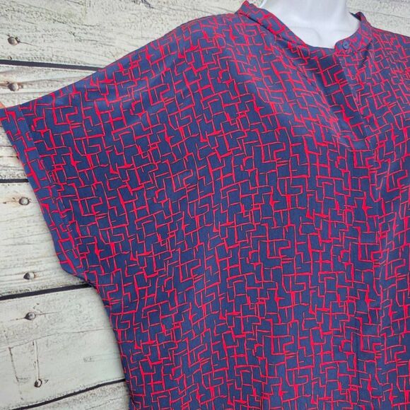 Prologue Navy Red Abstract Print Shirt Dress M - Picture 4 of 9